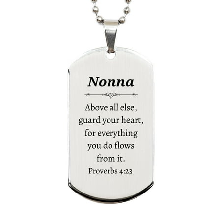 Nonna Engraved Silver Dog Tag - Guard Your Heart, Inspirational Gift for Grandmother, Birthday Present for Nonna, Unique Religious Jewelry, Proverbs 4:23