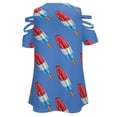 thumbnail image 5 of Fun Rocket Pop Popsicle Pattern Womens Summer V Neck Zipper Top Short Sleeve T Shirt Off Shoulder Top Casual Classy Loose Shirts, 5 of 7