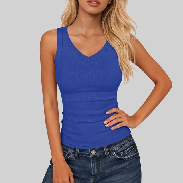 LVHAOGJOB Tank for Women V Neck Tops Summer Plus Size Solid Color Workout Womens Shirts Sleeveless