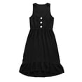 thumbnail image 5 of Guieoi Summer Dresses for Women under $10 Plus Size Solid-Color Casual Washed Wrinkle Button-Down Hem Asymmetrical Ruffled Sleeveless Dress Black XL, 5 of 6