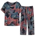 thumbnail image 1 of Mefallenssiah Women'S Summer Two Piece Set Short Sleeve Round Neck Printed top Pants Set Pajama Set, 1 of 2