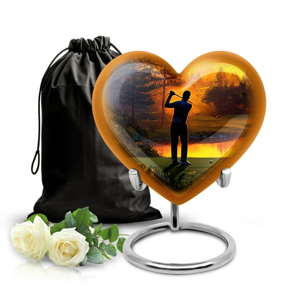 SABURIAL Golf Ball Urn - Cremation Memorial - 8 Inch - Large With Velvet Bag - Human Remains Urns - Funeral For Male & Female - Large Decorative Urns