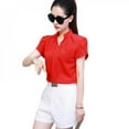 thumbnail image 5 of Greyghost SL-New Spring Autumn Tops Office Ladies Blouse Fashion Short Sleeve V-neck Slim Petal, 5 of 5