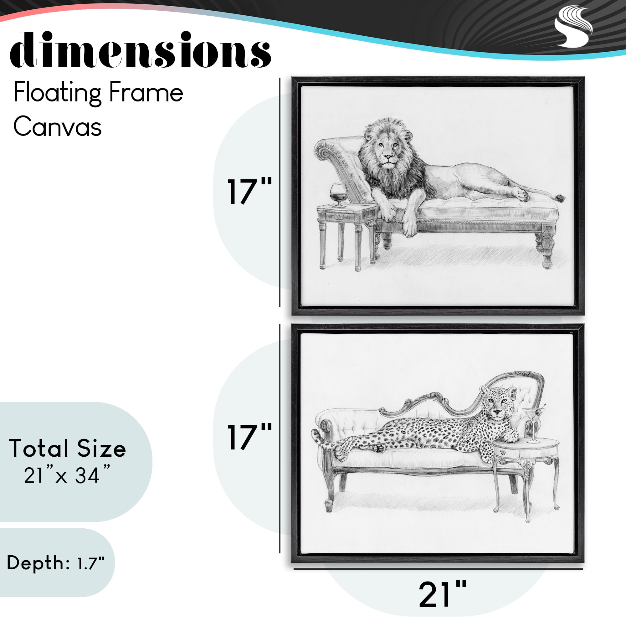 Stupell Industries Lounging Beasts Wildlife 2 Piece Black Framed Floater Canvas Set, design by Victoria Barnes