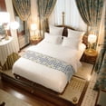 thumbnail image 4 of Spring Floral Bed Runner for Cal King Size Bed, Watercolor White Flowers Gray White Plaid Soft Bedding Scarf Bedding Protector Slipcover Sofa Throw for Bedroom Hotel Guesthouse, 4 of 8