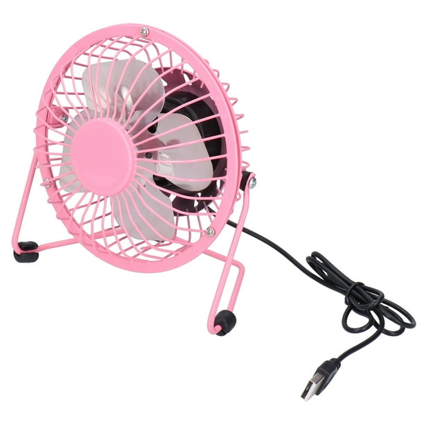 Mini ventilador USB portátil silencioso con aspas de aluminio para el hogar, oficina, escritorio, manualidades de hierro, color rosa