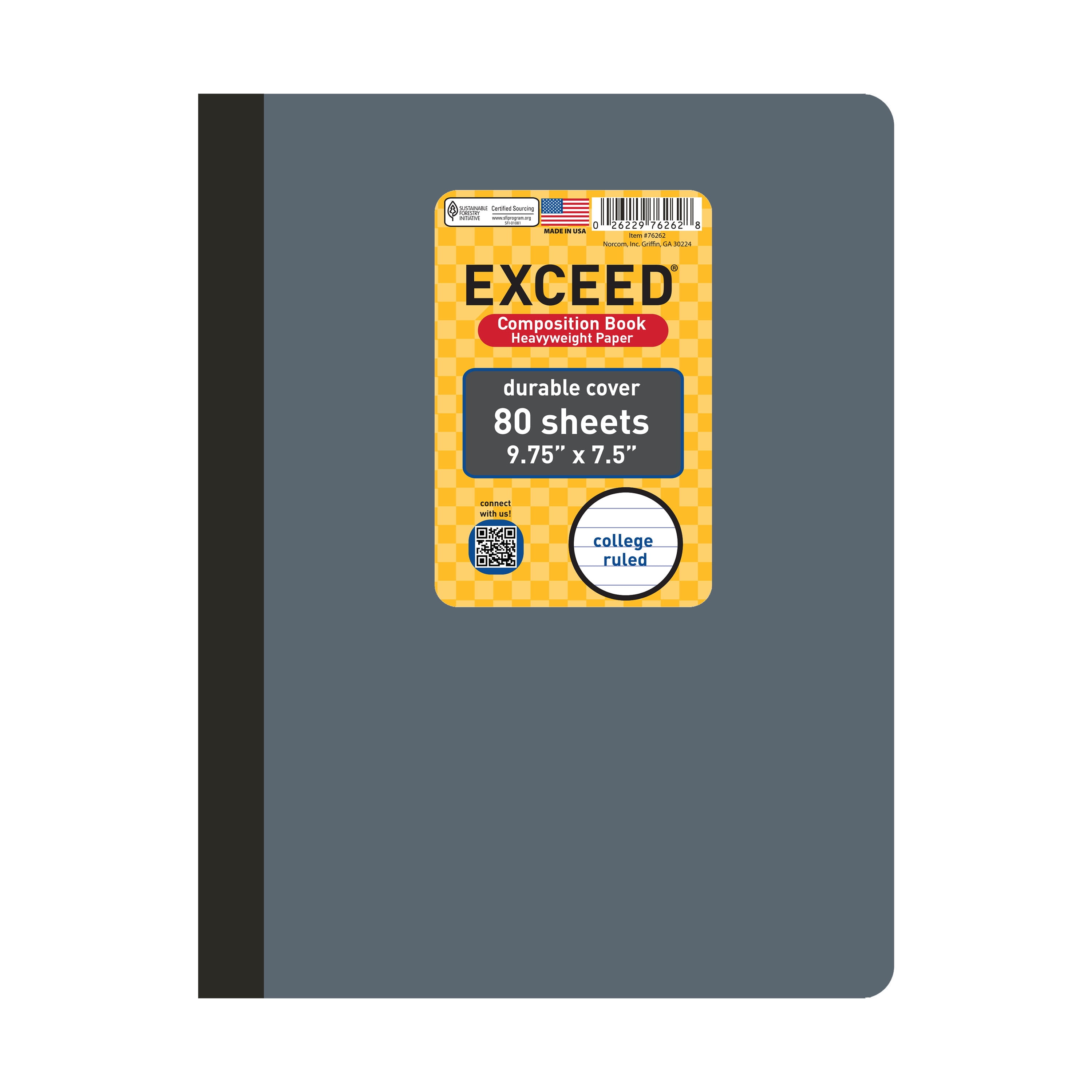 Exceed 80ct Gray Flannel Composition Book, CR 9.75 x 7.5