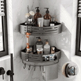 thumbnail image 5 of Corner Shower Caddy Suction Cup,  Corner Shower Shelves No Drilling,  Aluminum Upgrade Suction Cup Shower Organizer with Towel Bar & Hooks Removable Bathroom Storage Rack(2 Pack, Matte Gray), 5 of 5