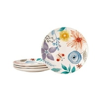 Bico Blossom Symphony Ceramic Salad Plates, 8.75 inch, Set of 4, for Salad, Appetizer, Microwave & Dishwasher Safe