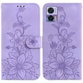 thumbnail image 2 of Compatible with Motorola Moto Edge 30 Neo Embossed Lily Wallet Case with Card Holder PU Leather Flip Cover, 2 of 5
