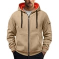 thumbnail image 2 of Zivyakyron Casual Men Hoodie Zip up Kangaroo Pocket Long Sleeve Fall Drawstring Loose Plain Mens Jacket Khaki L, 2 of 8