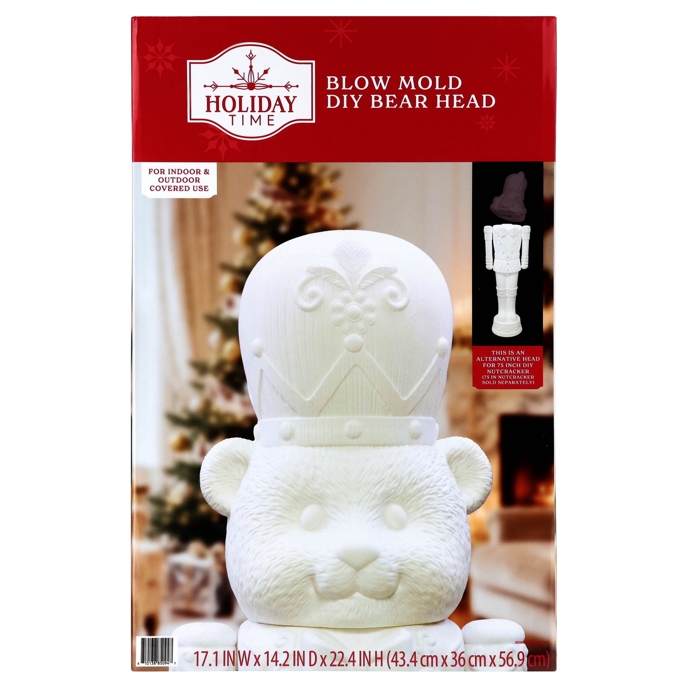Paint-it-Yourself Blow Mold Bear Decorative Nutcracker Head, White, 22.4", by Holiday Time
