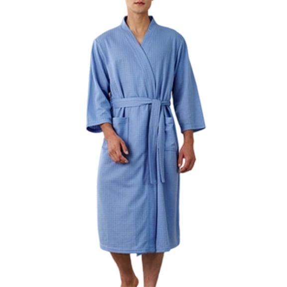 Men's Waffle Knit Bathrobe 3/4 Sleeve Lightweight Kimono Robe with Pockets and Belt