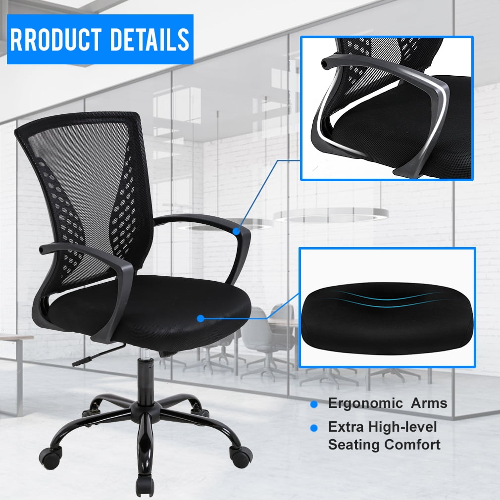 Mesh Office Chair Ergonomic Desk Chair Computer Chair with Lumbar Support Armrest Rolling Swivel Task Mid Back Adjustable Chair for Women Adults White