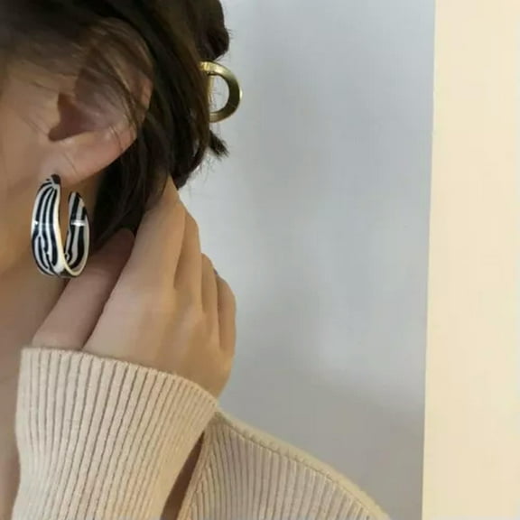 K-KED Women's Fashion Delicate Jewelry Zebra Pattern Acrylic Geometric Hoop Earrings