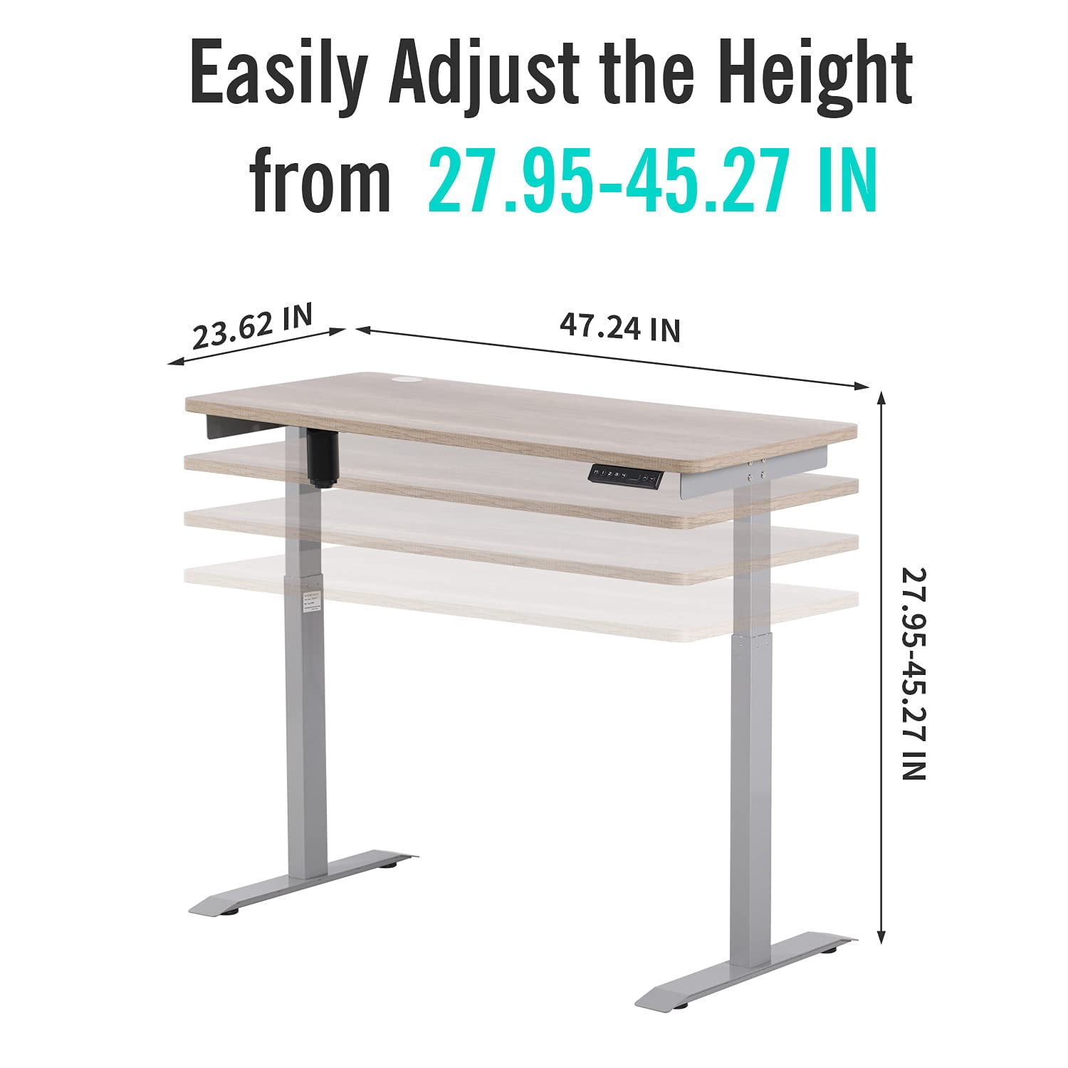 UNICOO® Height Adjustable Electric Standing Desk, 47.24 x 23.62 Inches Stand up Table, Sit Stand Home Office Desk with One Piece Tabletop (NTESMF01-G + 48 in Antique Oak TOP)
