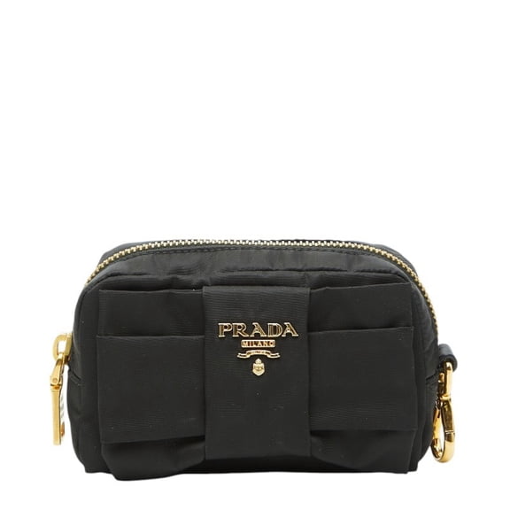 Pre-Owned Prada Ribbon Logo Handbag Pouch Black Nylon Women's PRADA