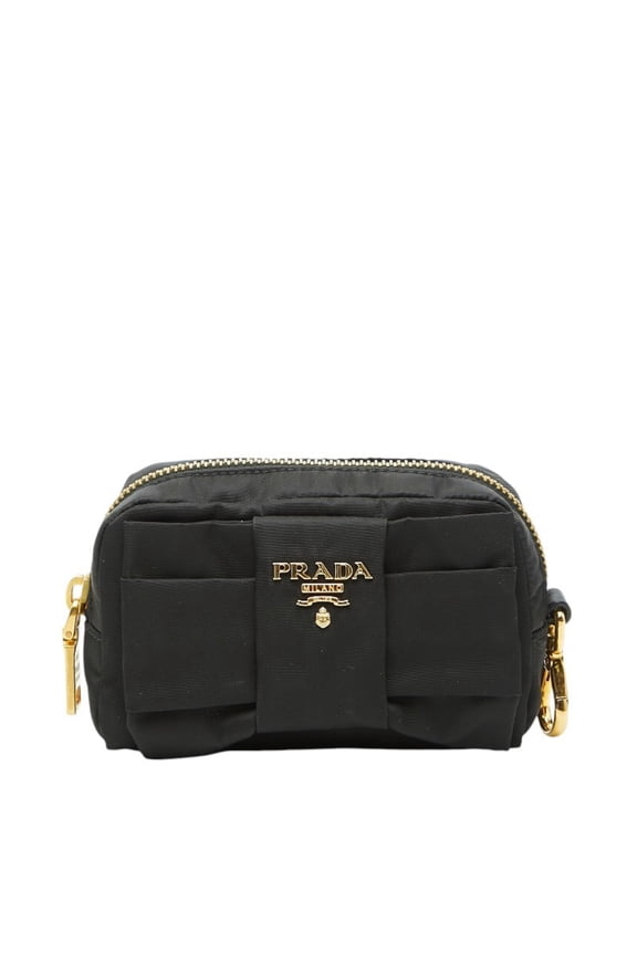 Pre-Owned Prada Ribbon Logo Handbag Pouch Black Nylon Women's PRADA