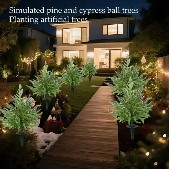 23.6" Artificial Cedar Topiary Trees with Ground Spike, Artificial Shrubs Bushes Fake Pine Tree Evergreen Plants UV Resistant for Indoor Outdoor Front Porch Entryway Garden Decor