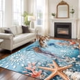 thumbnail image 2 of 8'x10' Area Rugs, Blue Coastal Jellyfish Indoor Outdoor Area Rug for Living Room Bedroom, Summer Beach Starfish Botanical Washable Bathroom Rugs Kitchen Floor Carpet Mats Home Decor Aesthetic, 2 of 8
