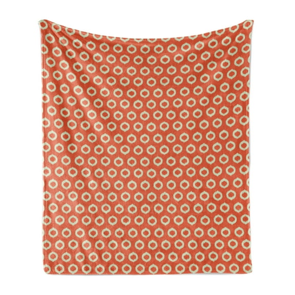 Ikat Soft Flannel Fleece Blanket, Repeating Oval Shapes with Grunge Effect on Orange Backdrop Abstract Vintage, Cozy Plush for Indoor and Outdoor Use, 50" x 70", Orange Pale Yellow, by Ambesonne