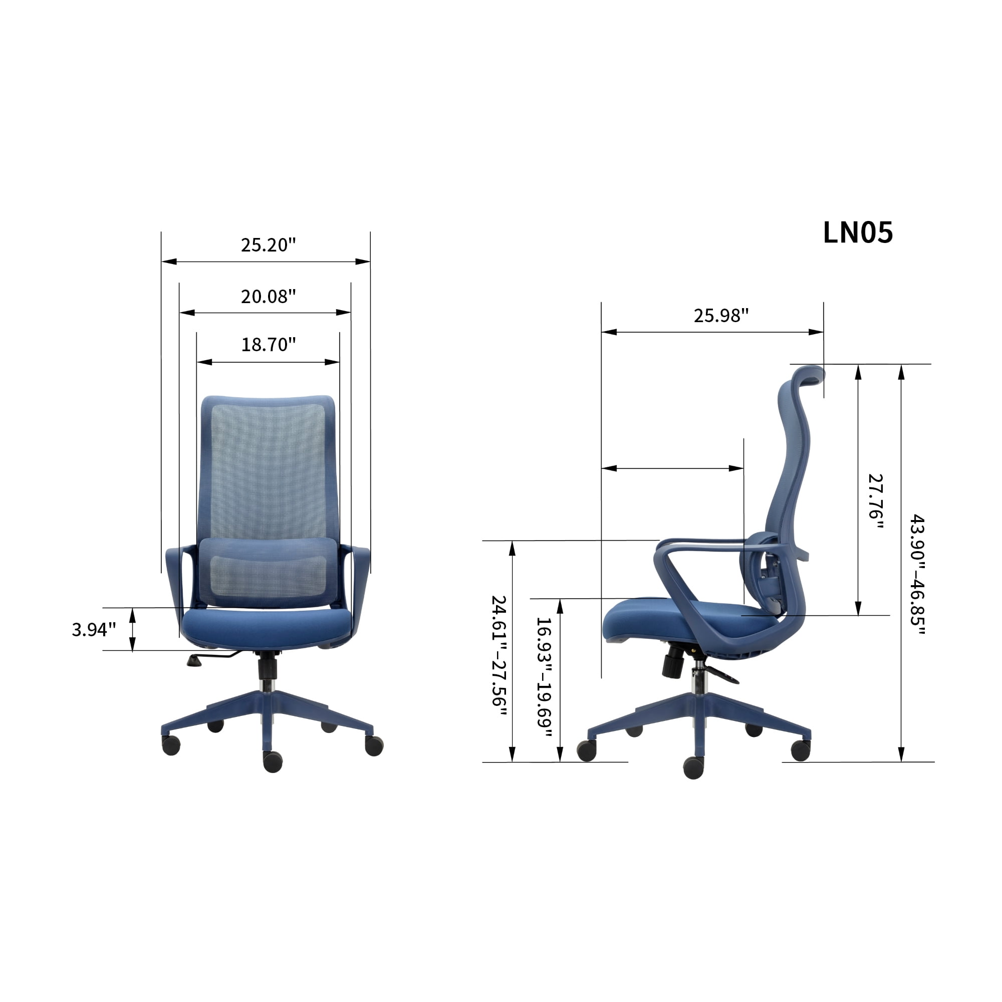 Modern Fabric Ergonomic Office Chair with Adjustable Lumbar Support, High Back Swivel Task Chair with Armrests for Home Office & Meeting Room, Blue