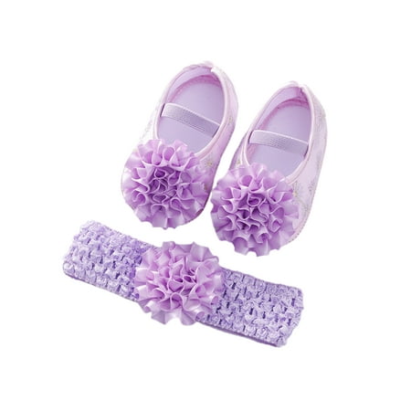 

Ymiytan Baby Girls Flats Comfort Mary Jane First Walker Crib Shoes Party Lightweight With Headband Prewalker Princess Dress Shoe Purple+Headband 4C