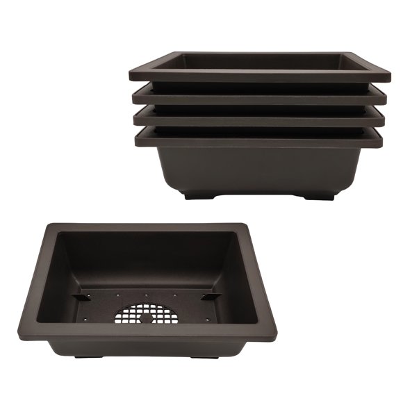 WELESHEI Pot de Plante Rectangulaire Marron avec Drainage Pots de Pépinière en Plastique pour Bureau Café Rebord de Fenêtre Salon Balcon Bibliothèque Zone de Lecture Hall d'Hôtel Jardinières pour Plantes d'Intérieur 5 Pcs
