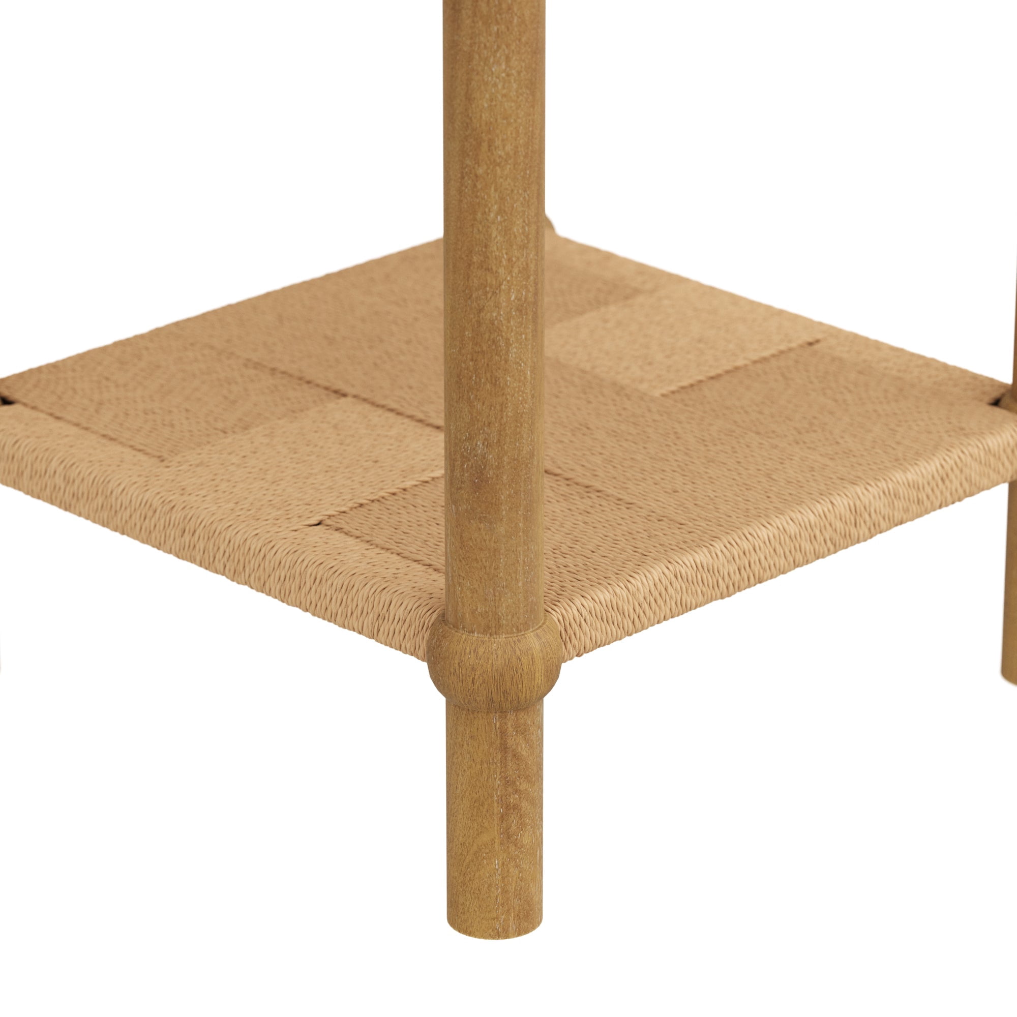 Nathan James River Modern Coastal Side Table with Solid Wood Legs and Seagrass Storage Shelf, Light Brown