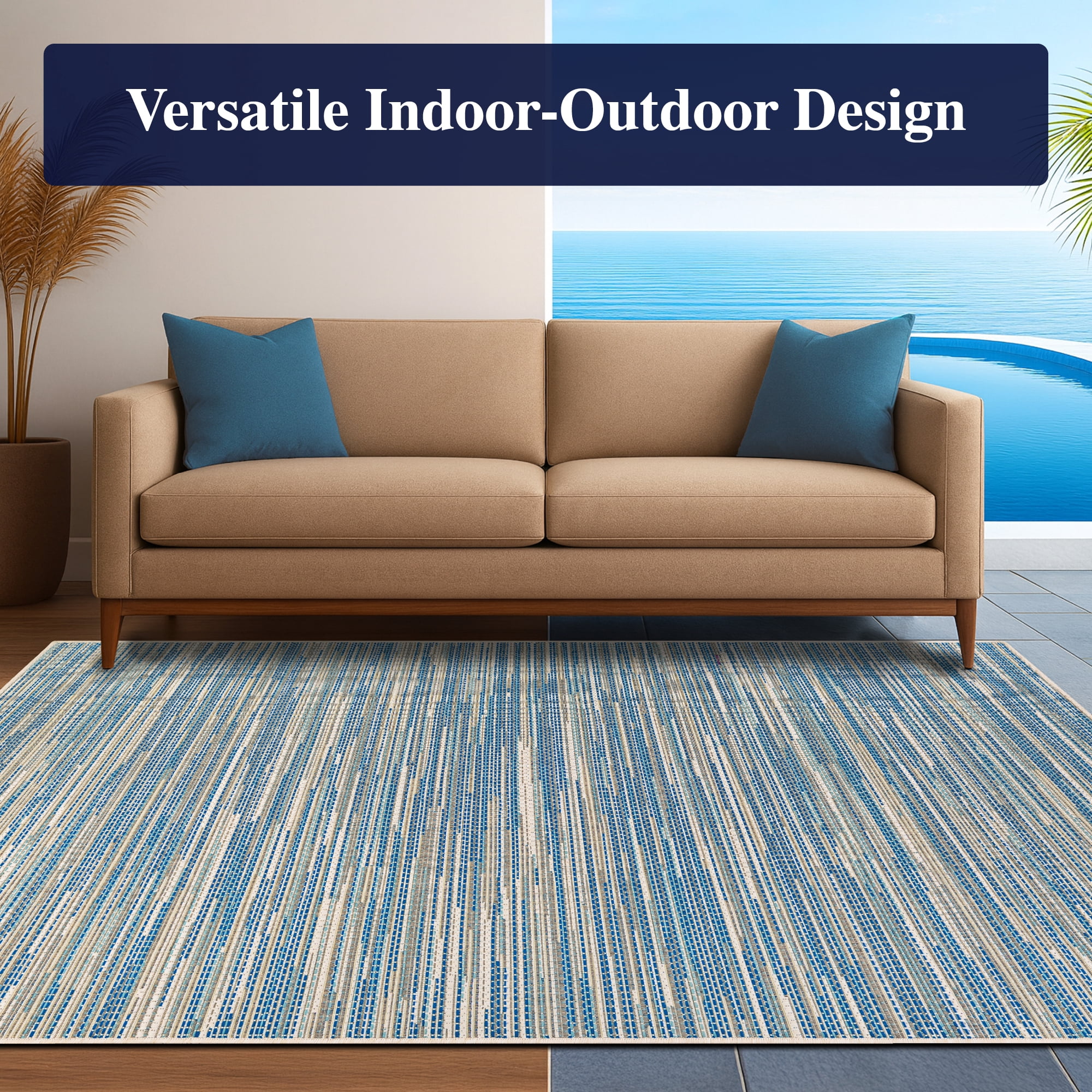 Couristan Alassio Area Rug, Sand/Azure/Turquoise ,Rectangle, 8'6" x 13'