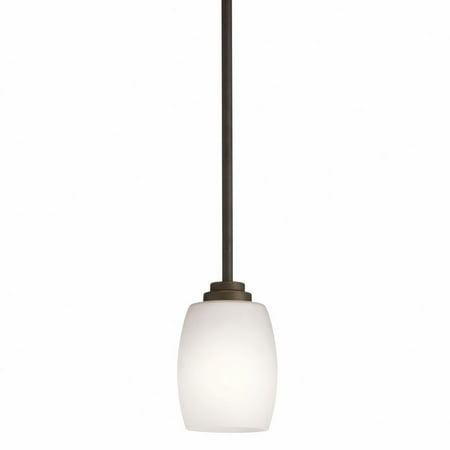 

1 Light Contemporary Minimalist Mini Pendant Light Fixture with Satin Etched Cased Opal Glass-Olde Bronze Finish-Incandescent Lamping Type Bailey