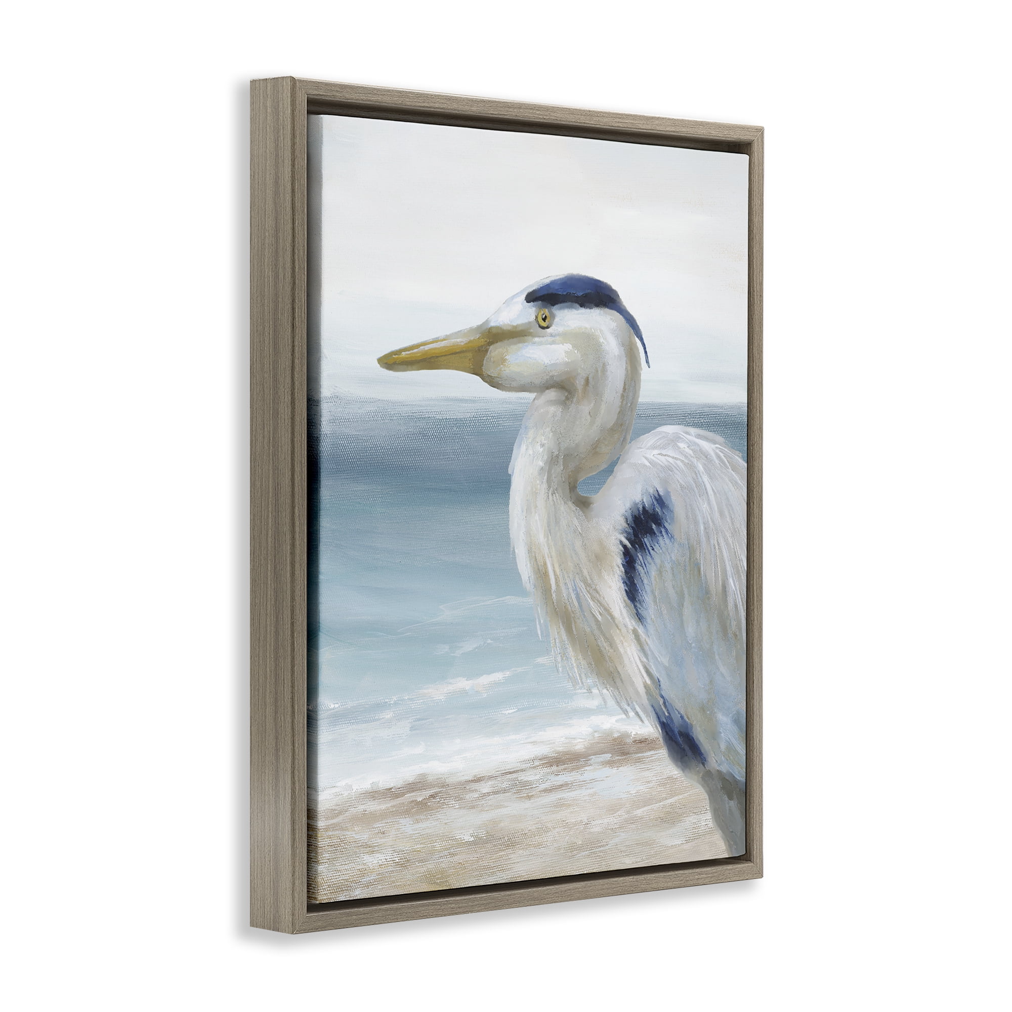 Stupell Industries Left Gazing Heron Brown Framed Floater Canvas Wall Art, design by Nan