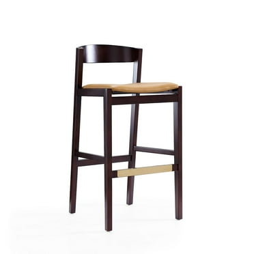 Manhattan Comfort Klismos 30.5" Faux Leather Barstool in Camel/Walnut