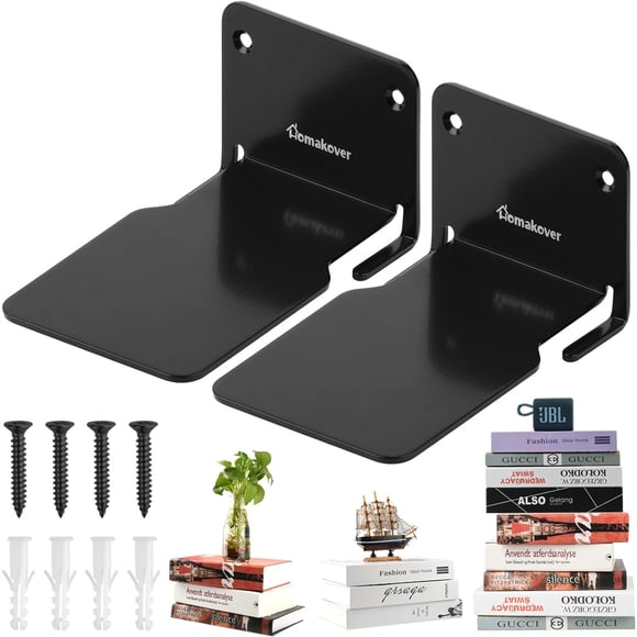 Homakover Grandes Étagères Flottantes Invisibles, Organisateurs de Livres Robustes, Bibliothèque Murale, Étagères de Rangement en Fer pour Chambre, Salon, Bureau (Grand-2 Pcs, Noir)