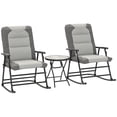 thumbnail image 1 of 3-Piece Outdoor Rocking Chair Set with Tempered Glass Table, Foldable Steel Frame Bistro Set with Oxford Fabric, Light Grey, for Patio, Garden, Deck and Poolside Relaxation, 1 of 7