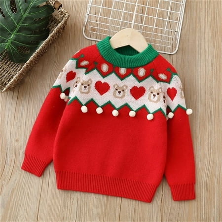 

Toddler Kids Baby Girl Boy Cute Long Sleeve Christmas Bear Knitted Crewneck Sweater Pullover Tops Autumn Winter Warm Outfits Red 100 Kids Christmas Gifts