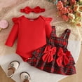 thumbnail image 5 of Ulanda Baby Girl Christmas Clothes Plaid Outfits Long Sleeve Romper Overall Skirt Dress Cute Newborn Outfit (Red, 0-3 Months), 5 of 6