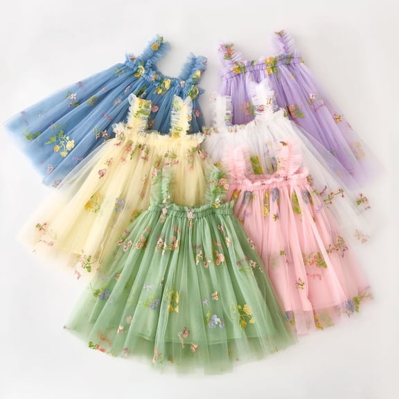 WUANDIXFA Baby Girl Tulle Dress Casual Flower Embroidery Toddler Dresses (White, 12-18 Months)