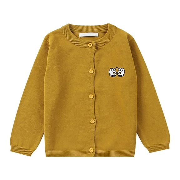 Kogui Girl Cardigan with Pockets Girl's Crewneck Lightweight Button-up Cardigan Knit Sweater Casual Cute Outerwear Size 6-7 (Yellow,6-7 Years)