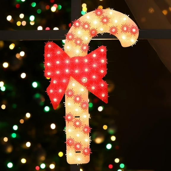Lighted Candy Cane Christmas Window Silhouette Decoration
