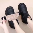 thumbnail image 3 of Platform Snow Boots for Women Hook and Loop Waterproof Leather Furry Lined Winter Ankle Boots Casual Round Toe Flat Walking Shoes Black Size 8, 3 of 6