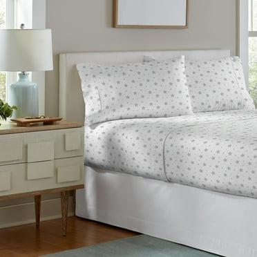 Pointehaven  Printed Cotton Flannel Hemstitch Deep Pocket Bed Sheet Set Stars Full Geometric