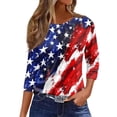 thumbnail image 2 of Women's 250 Anniversary Usa Shirt Usa Flag Graphic Print 3/4 Length Sleeve Womens Tops Casual Loose Fit Patriotic Tees for Celebrate 250th Anniversary Of America, 2 of 4