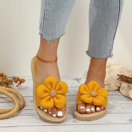 

AOOCHASLIY Independence Day Shoes Women s Summer New Casual Flat Flat Big Flowers To Wear Flat Beach Slippers