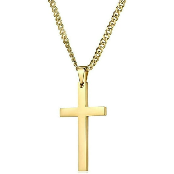 14kt Gold Chain Chain Cross Pendant 2MM for Men, Women, Teens. Diamond Cut Religious Necklace Charm 18inch