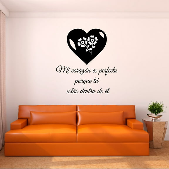 Spanish Wall Decals for Girls Bedroom - Mí corazón es perfecto porque tú estás dentro de él Inspirational Love Quote in Spanish Home Wall Sticker - Size: 10 In x 10 In