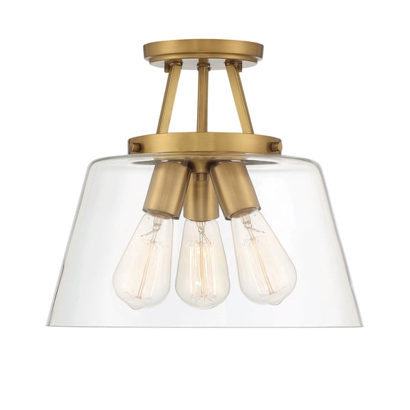 Warm Brass Three Light Semi-Flush Mount from the Calhoun Collection