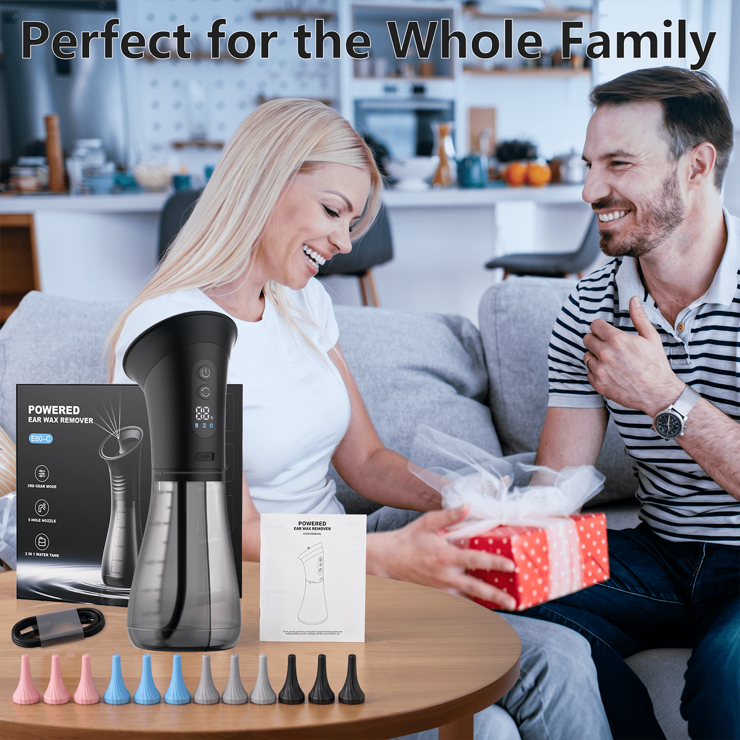VIIWII Electric Ear Wax Removal Kit, 3 Pressure Modes, LED Display, USB Charging & Wastewater Recovery System, Ear Cleaner with One-Piece Waste Tank for Home Use