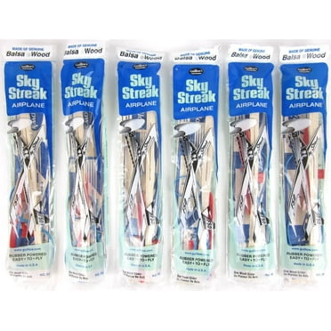 (6) Sky Streak Balsa Wood Airplane Rubberband Powered Toy Glider Guillows Model kit
