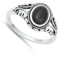 thumbnail image 4 of CHOOSE YOUR COLOR Bali Cocktail Simulated Black Onyx Promise Ring .925 Sterling Silver Band CZ Female Size 6, 4 of 4